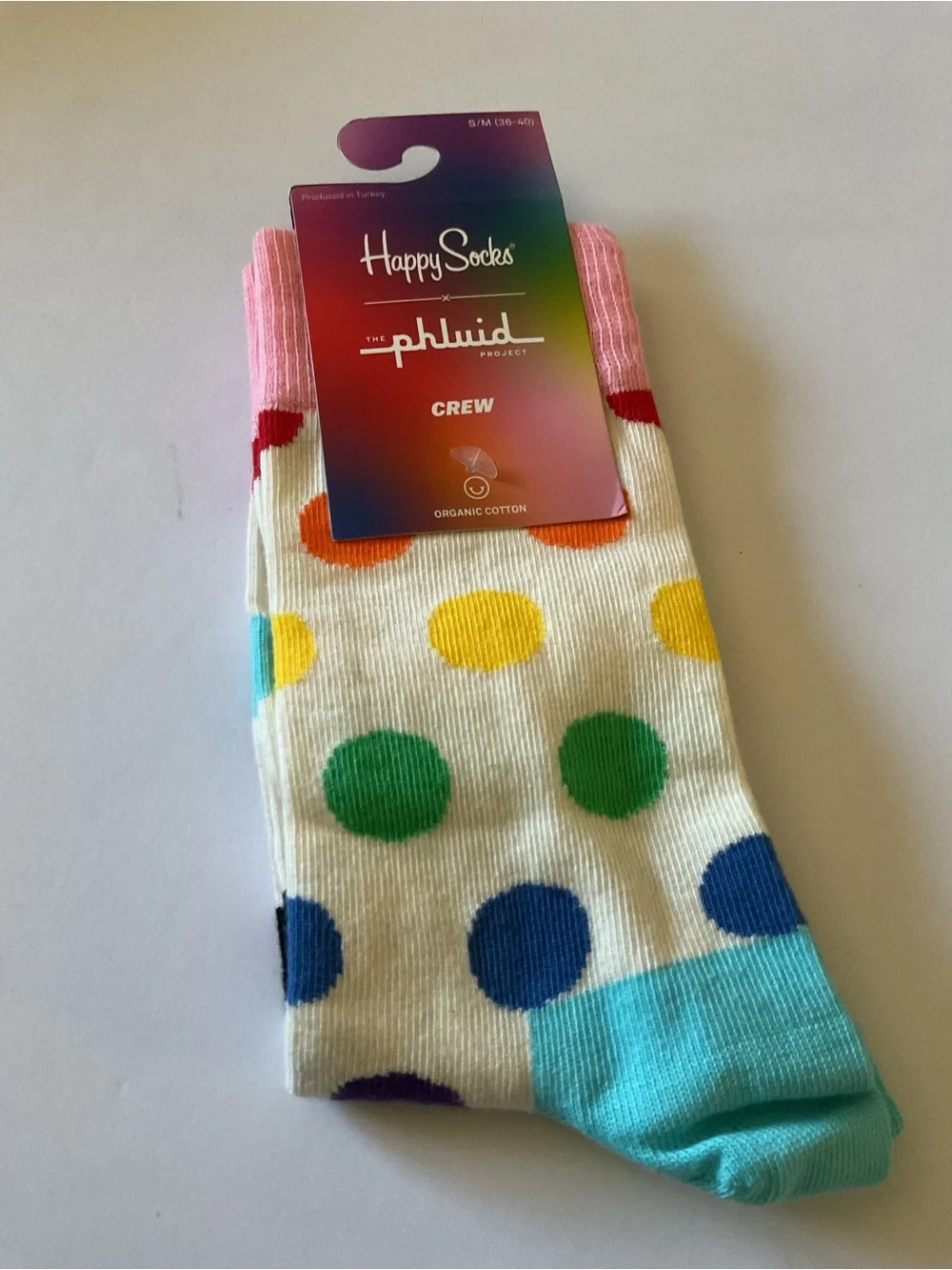 HAPPY SOCKS X PHLUID WOMENS COTTON CREW SOCKS POLKA DOT MULTI SIZE S/M NWT